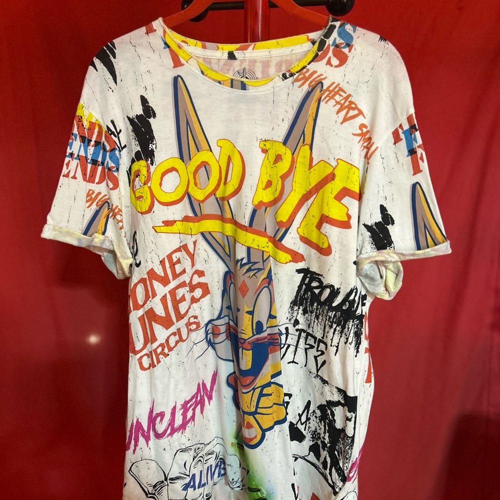 Eleven Paris Yellow and Red Short Sleeve Tee with Graffiti Style Design